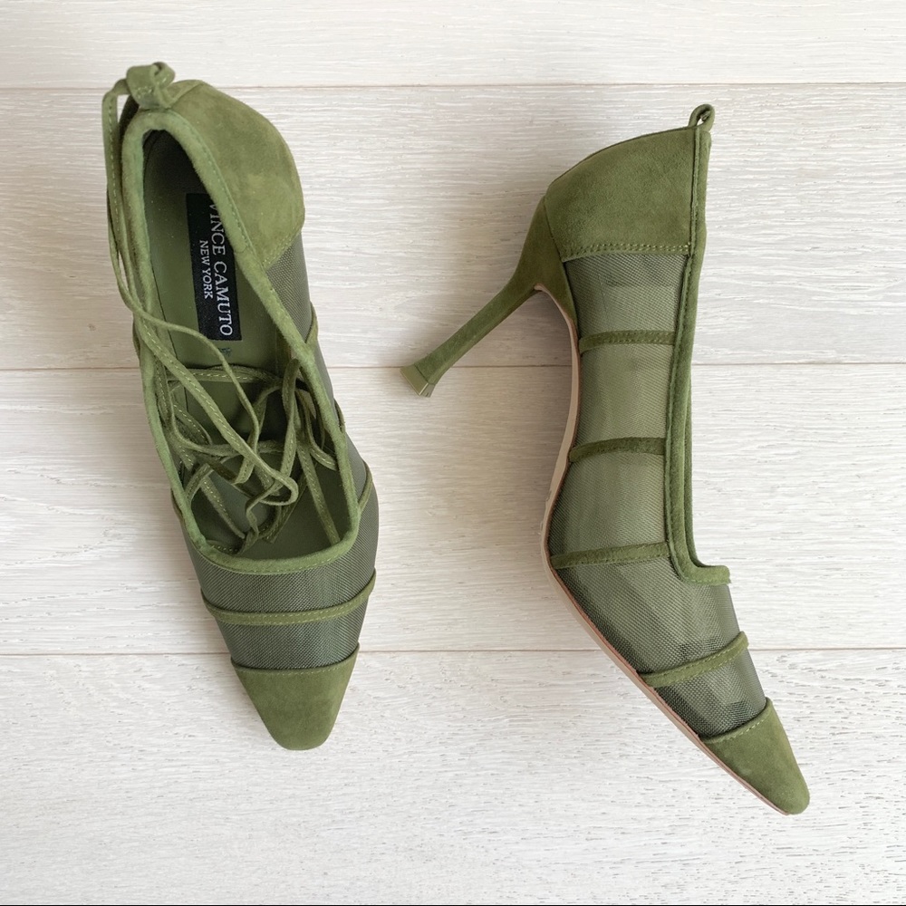 Vince Camuto Kaliona Ankle Wrap Heel Olive Green 8 - Picture 2 of 8